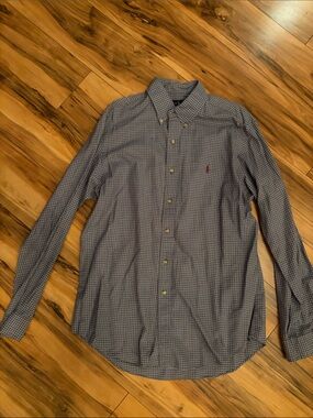 Polo by Ralph Lauren Blue Burgundy and White Micro-Check Button-Down Shirt